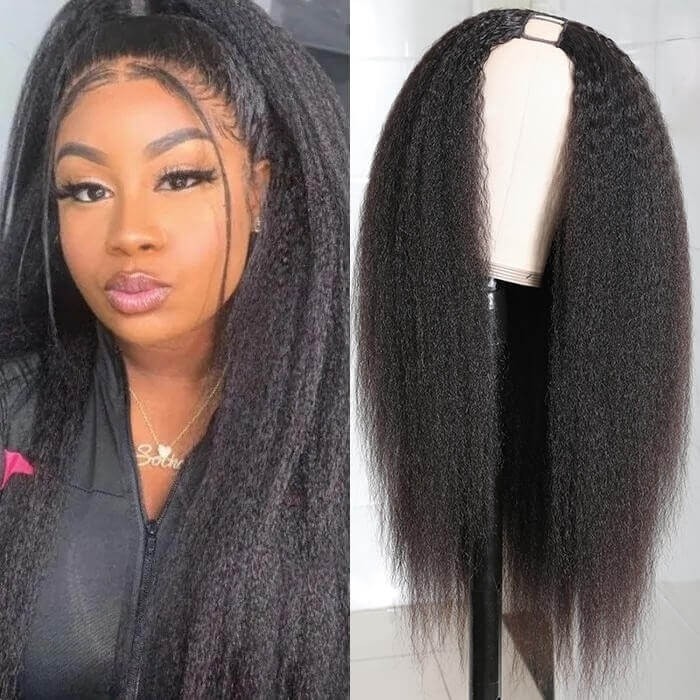 Kriyya Kinky Straight U Part Wig 150 Density U Shape Virgin Human hair Wigs Natural Color