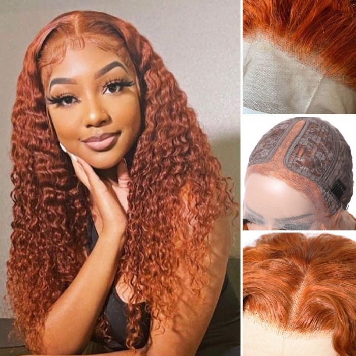 Flash Sale Burnt Orange Hair Wet and Wavy Human Hair Colored Wig 13x5 T-Part Lace Front Wig