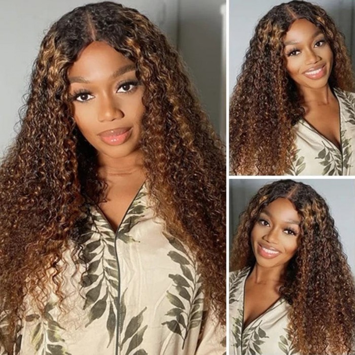 20 Inch U-Part Bouncy Curly Wig Beyoncé Inspired Highlight Upgrade Human Hair No Cut Needed