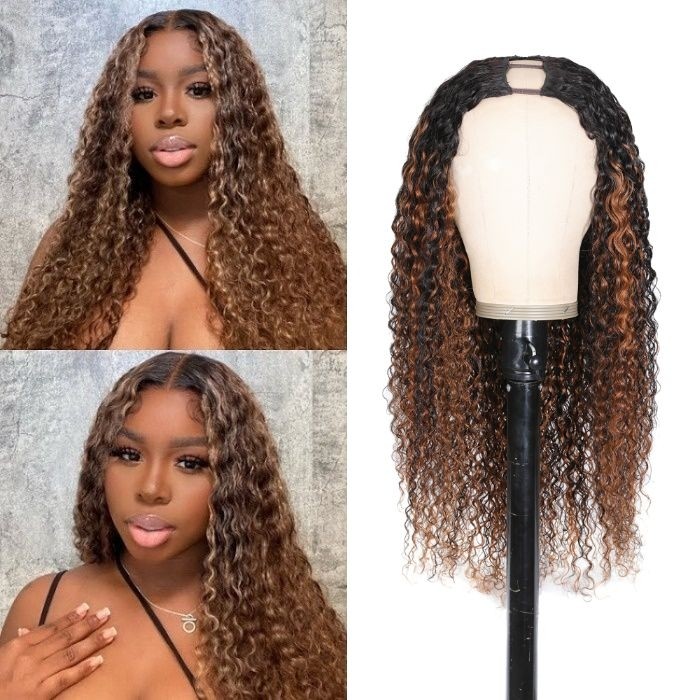 Kriyya U-Part Bouncy Curly Wig Beyoncé Inspired Highlight Upgrade Human Hair No Cut Needed
