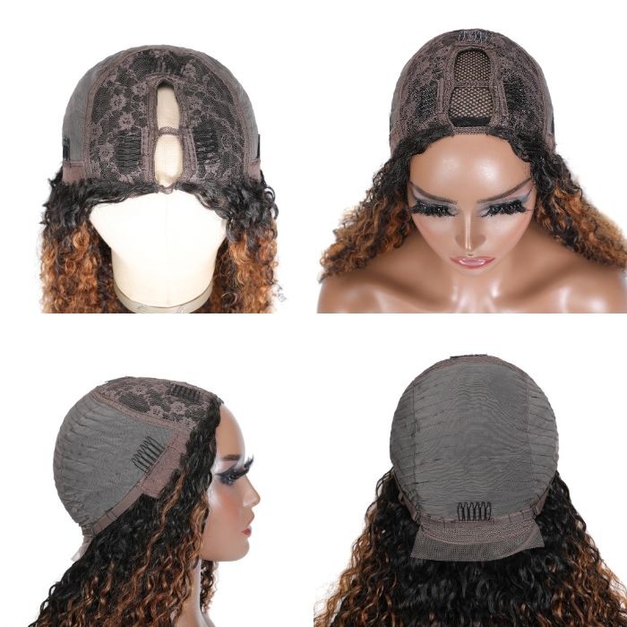 Kriyya U-Part Bouncy Curly Wig Beyoncé Inspired Highlight Upgrade Human Hair No Cut Needed