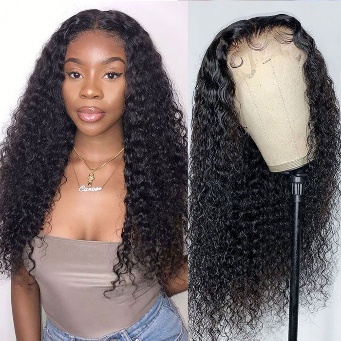 Kriyya  Jerry Curly Human Hair 13x4 Lace Front Wig Pre-plucked Virgin Hair Wig 150% Density