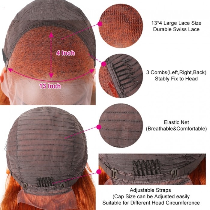 Kriyya Ginger Orange Color Human Hair Wigs 13x4 Lace Front Wigs Body Wave Pre Plucked 150% Density