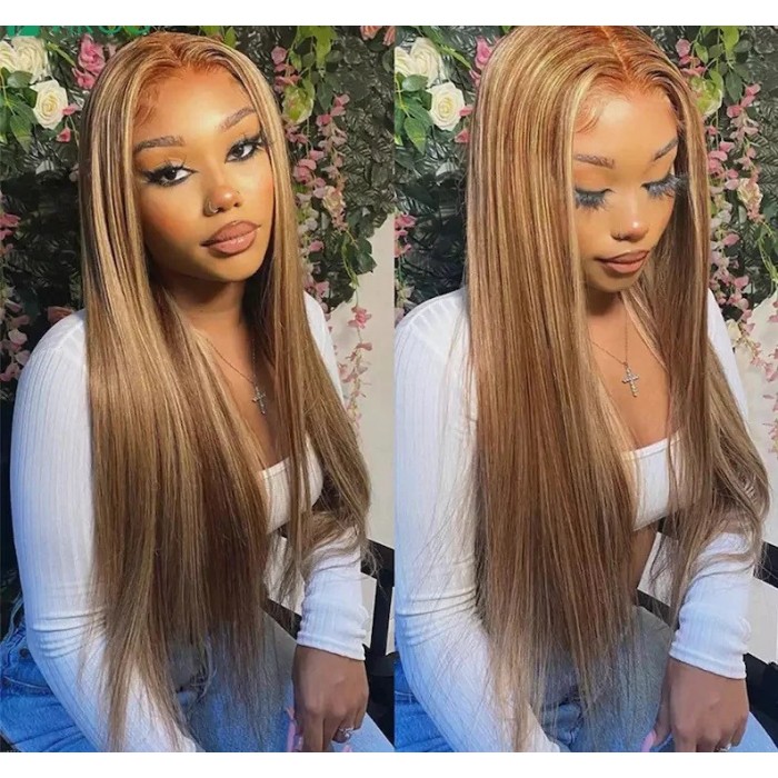 Kriyya Honey Blonde Highlight Ombre Straight Human Hair Wig Piano Colored 13x5 T Part Lace Front Wigs
