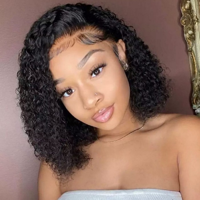 Kriyya 13x4 Transparent Lace Curly Bob Lace Front Wigs 150 Density Wig