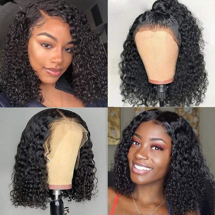 Kriyya 13x4 Transparent Lace Curly Bob Lace Front Wigs 150 Density Wig