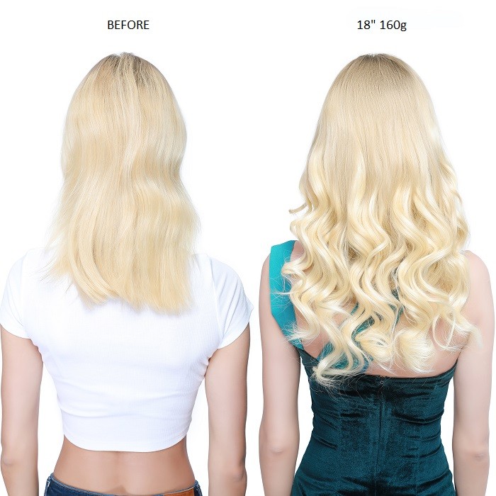 Kriyya Clip In 18 Inch Hair Extensions Platinum Blonde Remy Hair