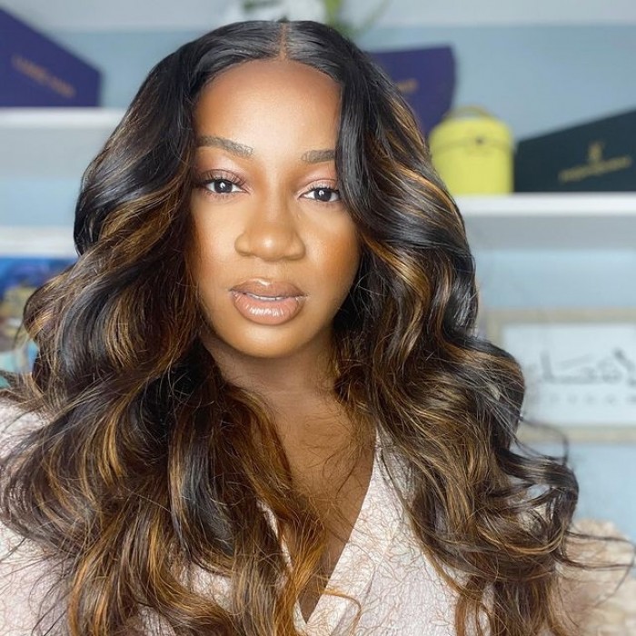 Kriyya Caramel Balayage Highlights Color Body Wave 4X4 Lace Closure With 3 Bundles Virgin Hair