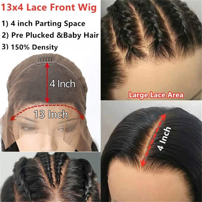 Kriyya Thick 180% Density Pre Plucked Straight Human Hair Lace Front Wigs For Sale