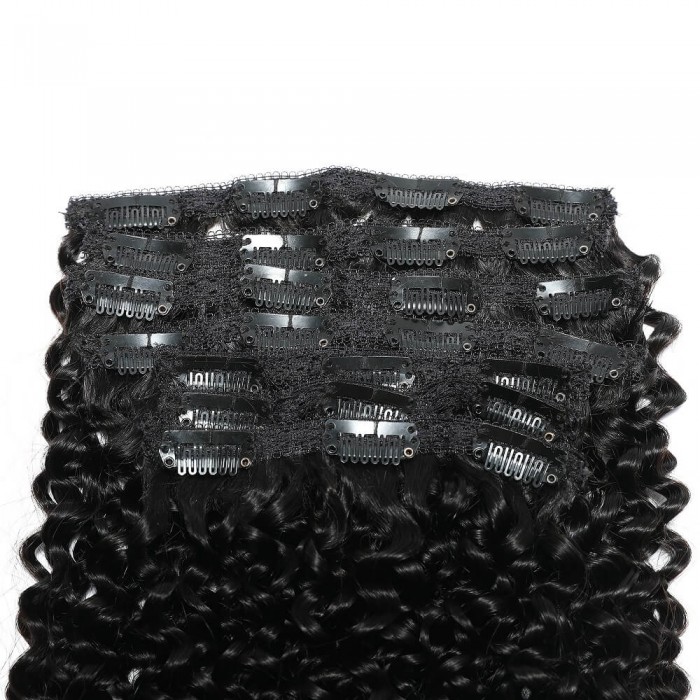 Kriyya Curly Clip Ins 18 Inch Hair Extenstions Natural Black Human Hair Extensions 
