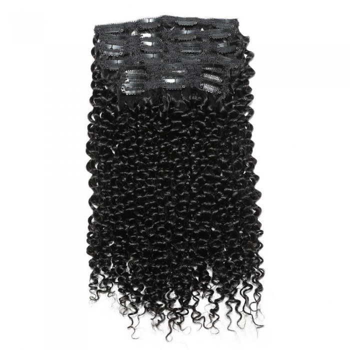 Kriyya Curly Clip Ins Hair Extenstions 18 Inch Natural Black Human Hair Extensions