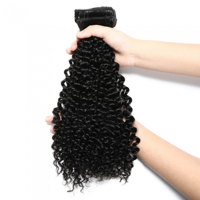 Kriyya Curly Clip Ins Hair Extenstions 18 Inch Natural Black Human Hair Extensions
