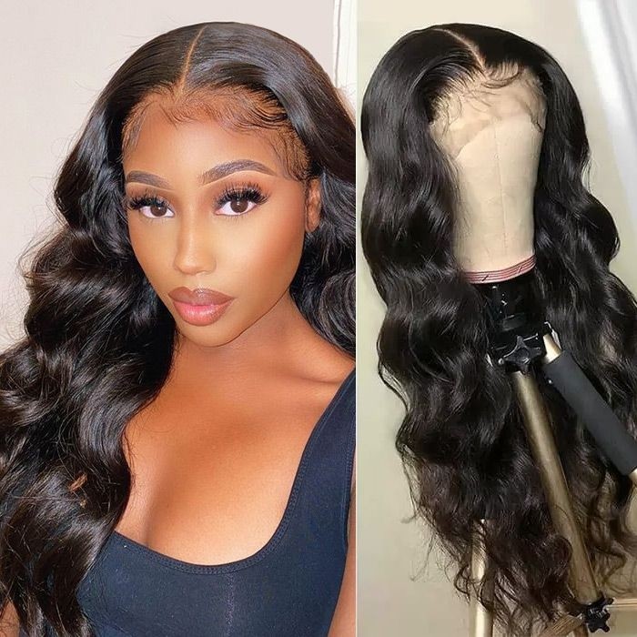 Kriyya High Quality T Part Body Wave Human Hair Wig 150% Density 13X5 Lace Front Natural Black Wig