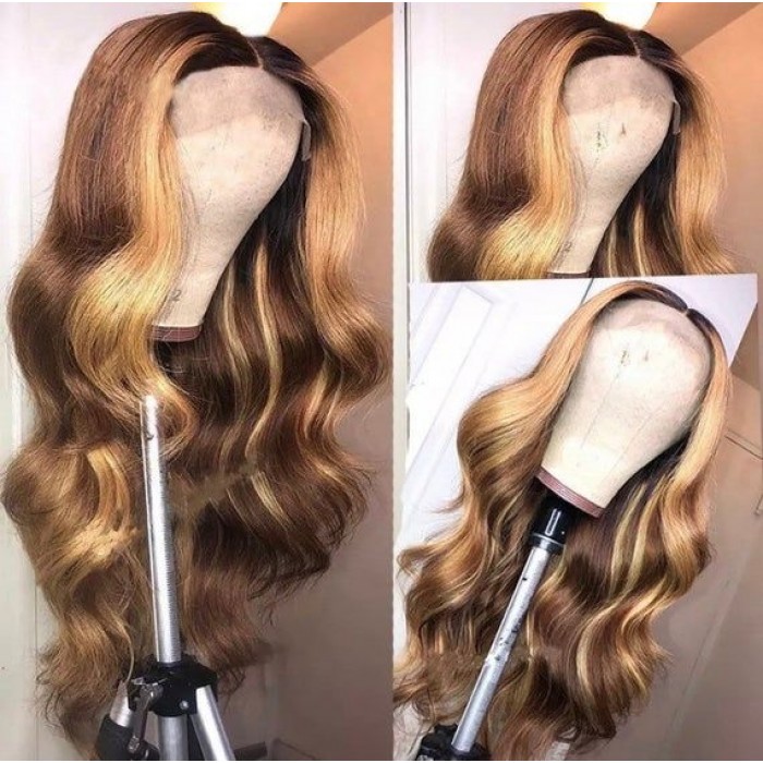 Kriyya Highlight Shadow Root 13x4 Lace Front Loose Deep Wig Virgin Human Hair Pre Plucked 150% Density