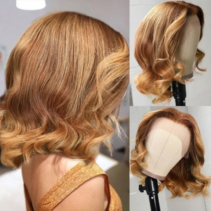 Kriyya Balayage Honey Blonde Longer Bob Wigs 13X4 Natural Wave Haircut Lace Front Wigs For Autumn