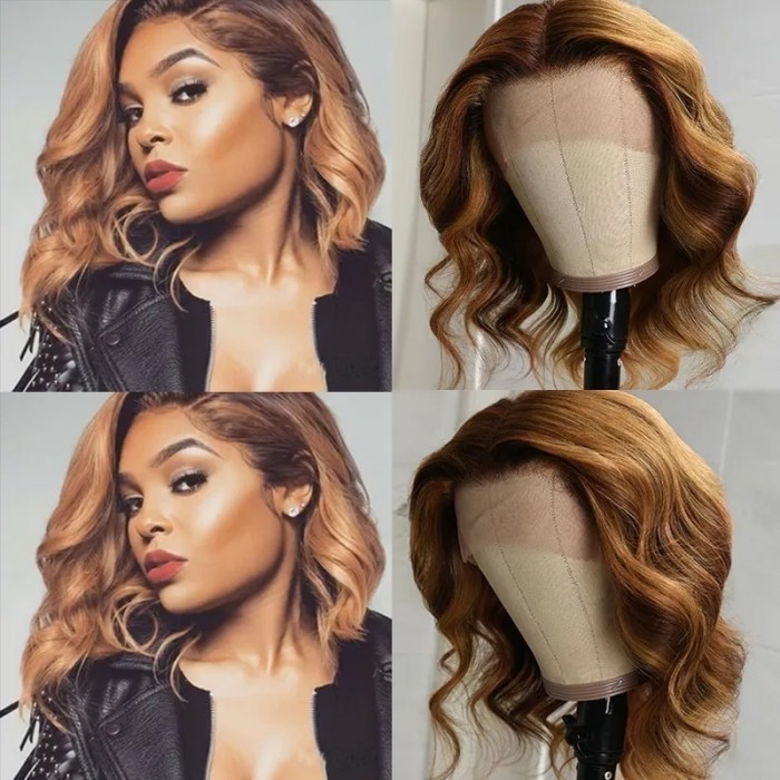 Kriyya Balayage Honey Blonde Longer Bob Wigs 13X4 Natural Wave Haircut Lace Front Wigs For Autumn