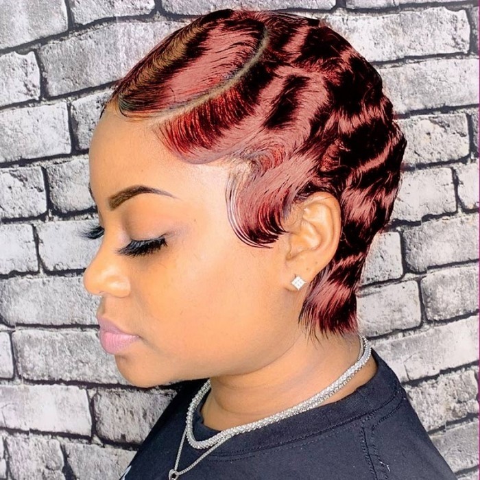 Kriyya Ginger Color Finger Wave Bob Wig Pixie Cut Classic Short Wig 150% Density
