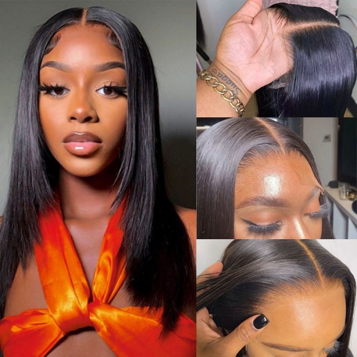 Kriyya Youtuber Recommendation 90's Inspired Layered Cut 13X4 Lace Frontal Straight Wig 150% Density Natural Black Virgin Hair