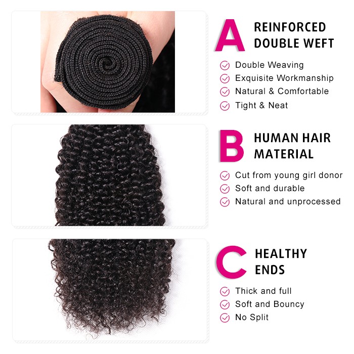 Kriyya Peruvian Kinky Curly 3 Bundle Deals Unprocessed Human Hair Weave
