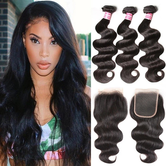 Kriyya Body Wave 100% Human Hair 3 Bundles With 5*5 Lace Closure