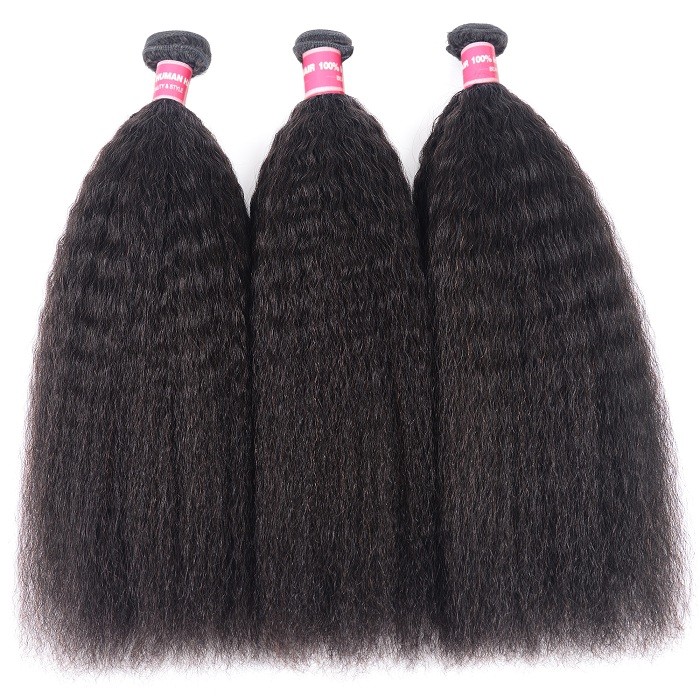 Kriyya Kinky Straight Hair 3 Bundles Malaysian 100% Real Human Hair Weave 