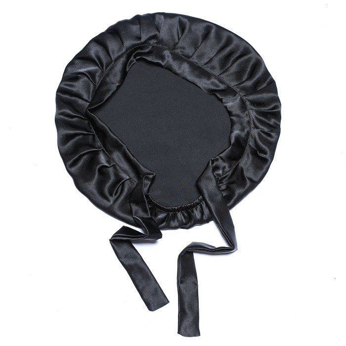 Satin Bonnet Adjustable Sleeping Cap - Black