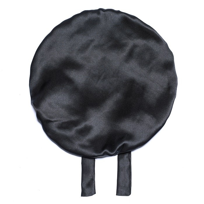 Satin Bonnet Adjustable Sleeping Cap - Black