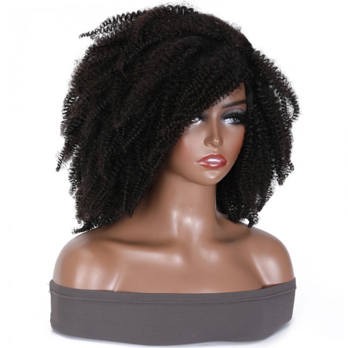 Kriyya Short Afro Kinky Curly Wigs for Black Women Side Curved Curly Wig Natural Virgin Hair Glueless Wig