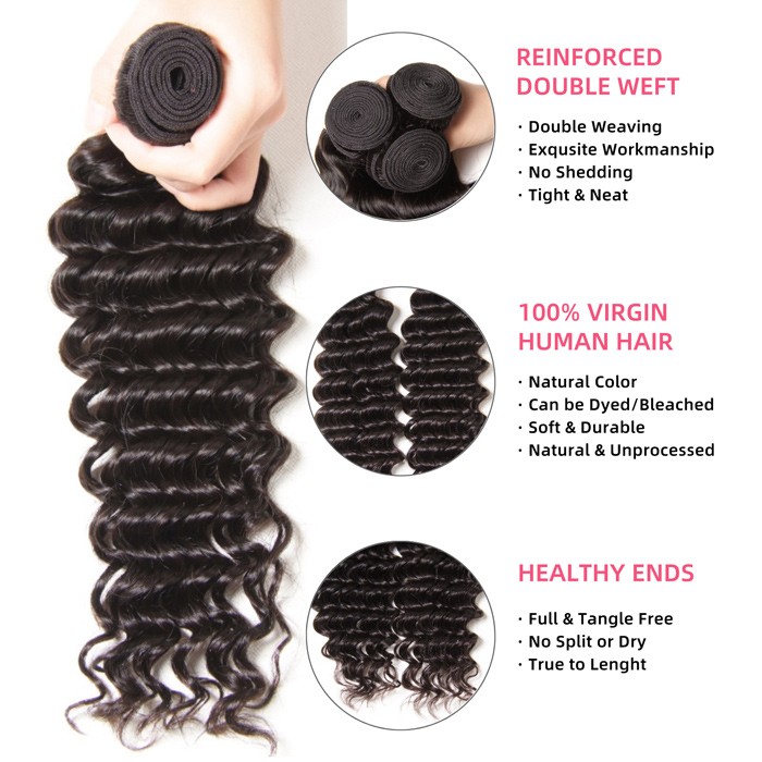 Kriyya 4 Pcs Brazilian Deep Wave Human Hair Weave 9A Virgin Hair