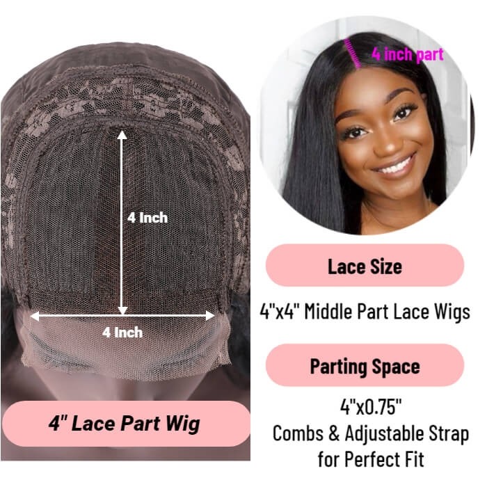 Kriyya Lace Part Wigs Straight Hair Middle Part Lace Frontal Wig 4 Inch Deep Part Lace Wigs