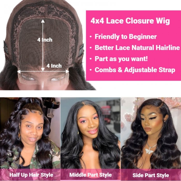 Kriyya YTber Recommendations Body Wave Human Hair Wigs 150% 180% Density 4x4 Lace Closure Wig