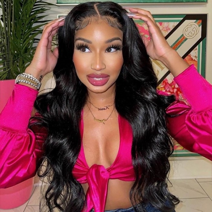 Kriyya 4x4 Lace Closure Wig Pre Plucked Body Wave Remy Hair Wig Natural Black 150% Density