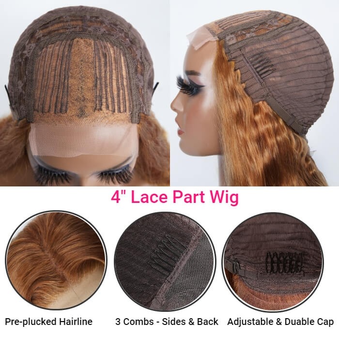 Kriyya New 4X4 Body Wave Lace Part Wig Rich Reddish Blonde Brown Color Human Hair Wig #30B