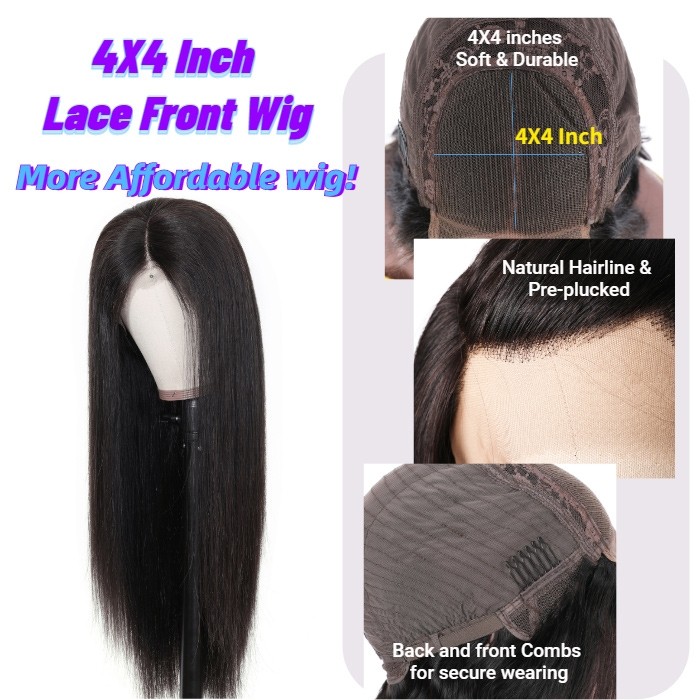 Kriyya 4x4 Lace Closure Wig Full 180% Density Straight Human Hair Wig For Sale