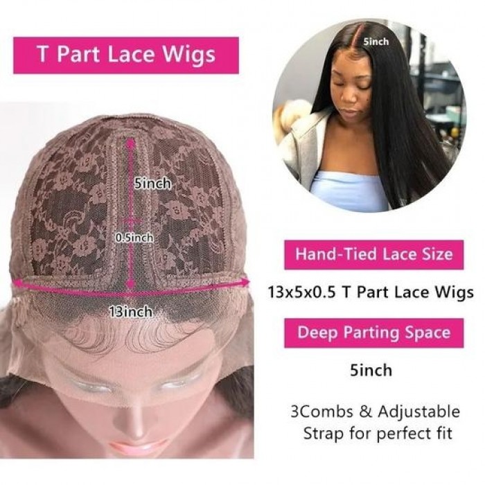 Kriyya Loose Deep Wave T Part 13X5 Lace Front Wigs Hand Tied Middle Part Preplucked Human Hair Wigs With Baby Hair