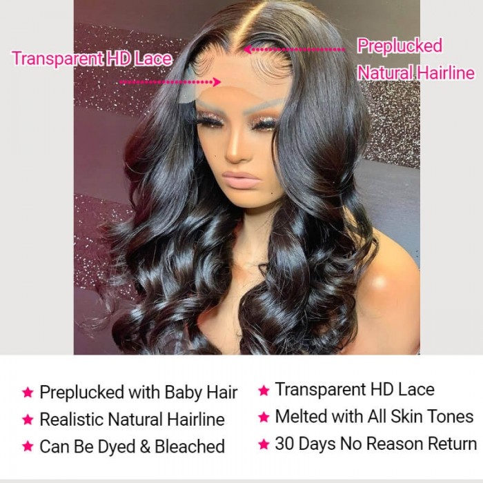Kriyya Body Wave 13x4 HD Invisible Transparent Lace Front Human Hair Wigs With Natural Baby Hair