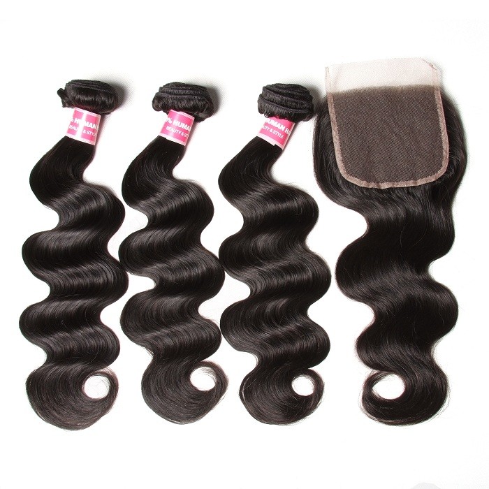 Kriyya 3 Bundles Body Wave Unprocessed Virgin Hair With 6*6 Lace Closure Indian Hair