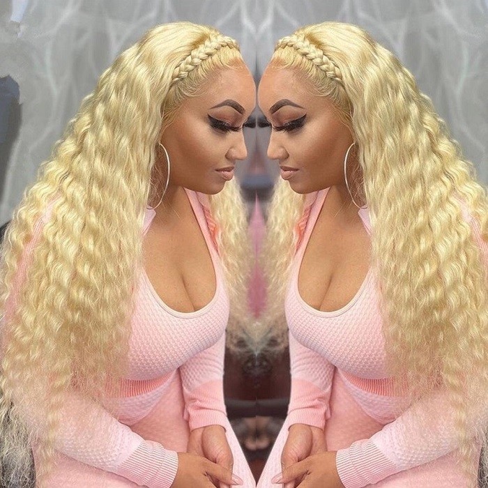 Kriyya Blonde 13X4 Lace Front Deep Wave Humna Hair Wig Pre-plucked Hairline With Natural Baby Hair 150% Density
