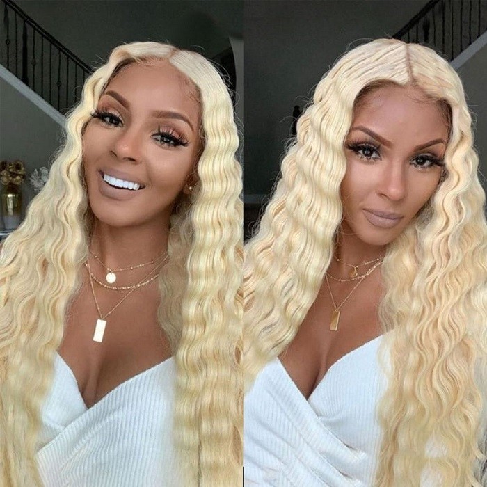 Kriyya Blonde 13X4 Lace Front Deep Wave Humna Hair Wig Pre-plucked Hairline With Natural Baby Hair 150% Density