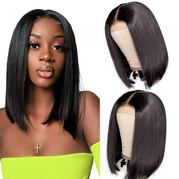 Kriyya Straight Short Human Hair Wigs 13x4 150% Density Blunt Cut Bob Lace Front Wig Remy Wig