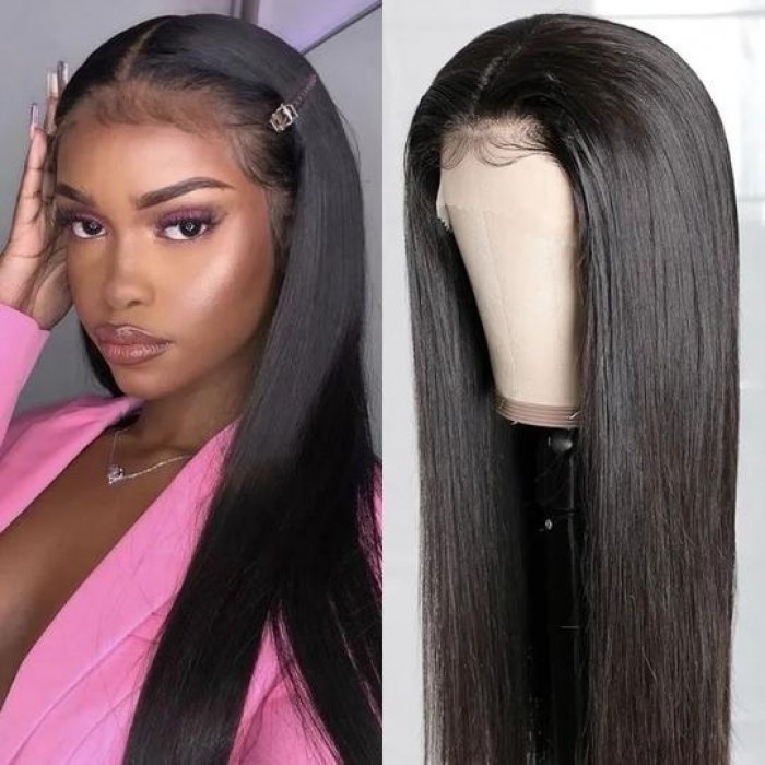Kriyya Virgin Human Hair Pre Plucked T Part Lace Wig Middle Part Straight Hair 150% Density