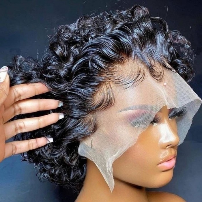 Kriyya Human Hair Headband Wigs Kinky Curly Short Wig Glueless Human Hair  Wigs 150% Density 6 Inch Natural Color
