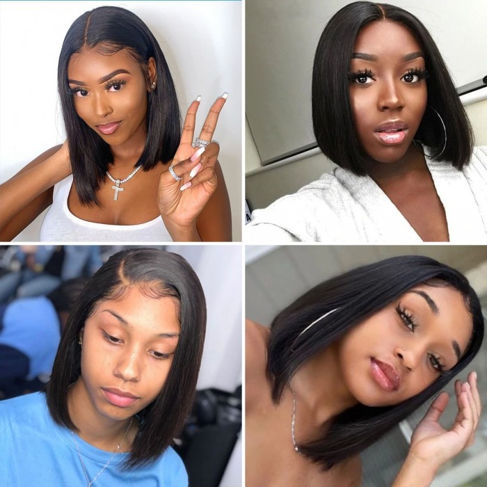 Kriyya Natural Hairline 13x4 Lace Front Bob Wig Hand Tied Straight Bob Wigs
