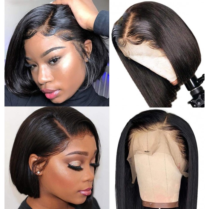 Kriyya Straight Short Human Hair Wigs 13x4 150% Density Blunt Cut Bob Lace Front Wig Remy Wig