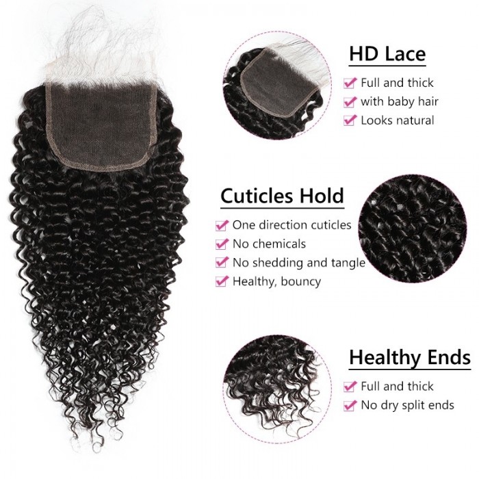 Kriyya 5x5 HD Lace Closure Jerry Curly Virgin Hair Transparent Lace Closure
