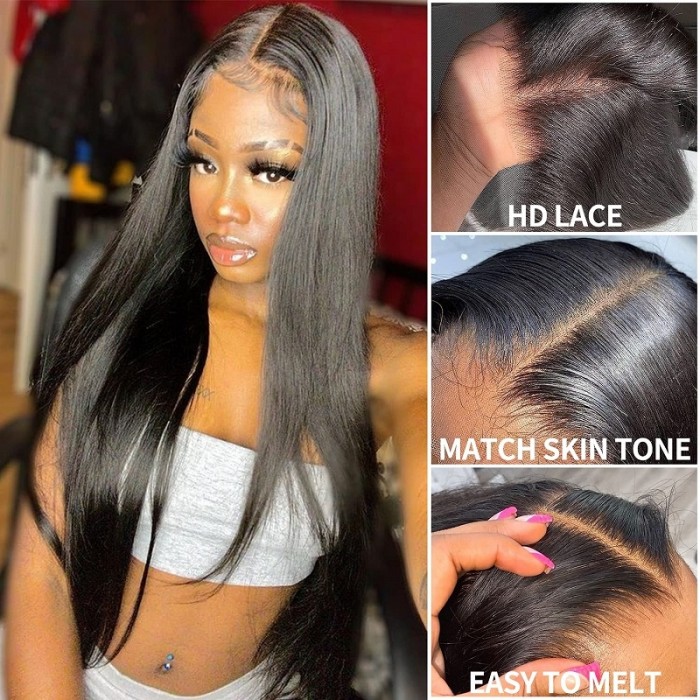 Kriyya High-Quality 13×4 HD Lace Frontal Wigs Natural Hairline Straight HD  Swiss Lace Wig, 