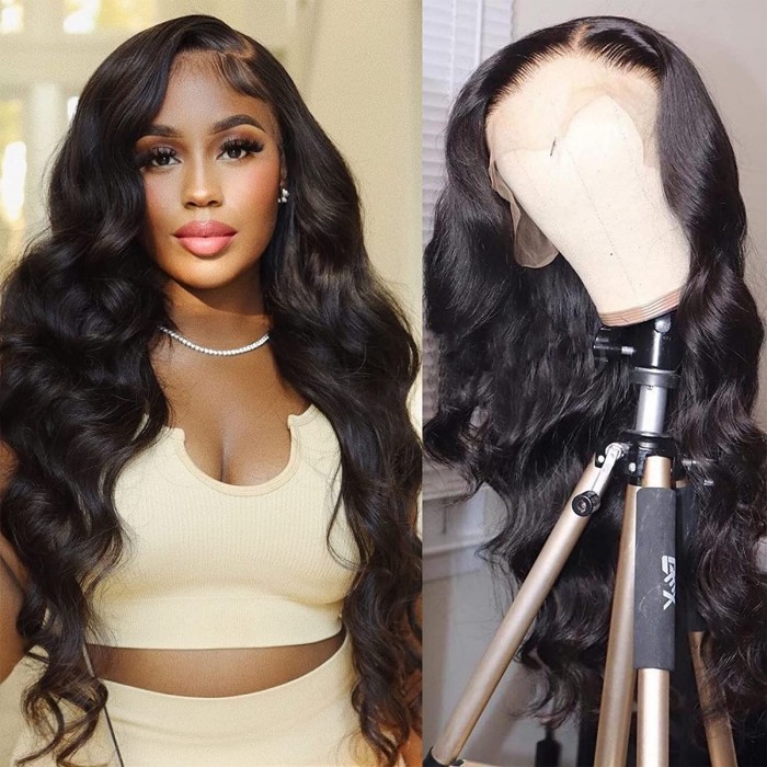 Kriyya 13x4 Lace Frontal Wig Body Wave Human Hair 180% Density Glueless Pre Plucked