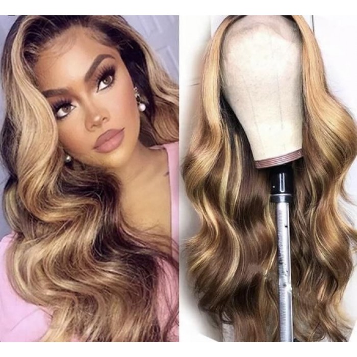 Kriyya Highlight Shadow Root 13x4 Lace Front Loose Deep Wig Virgin Human Hair Pre Plucked 150% Density
