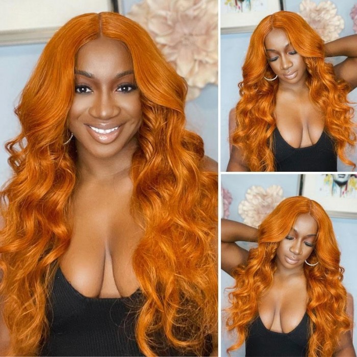 Kriyya Ginger Orange Color Human Hair Wigs 13x4 Lace Front Wigs Body Wave Pre Plucked 150% Density