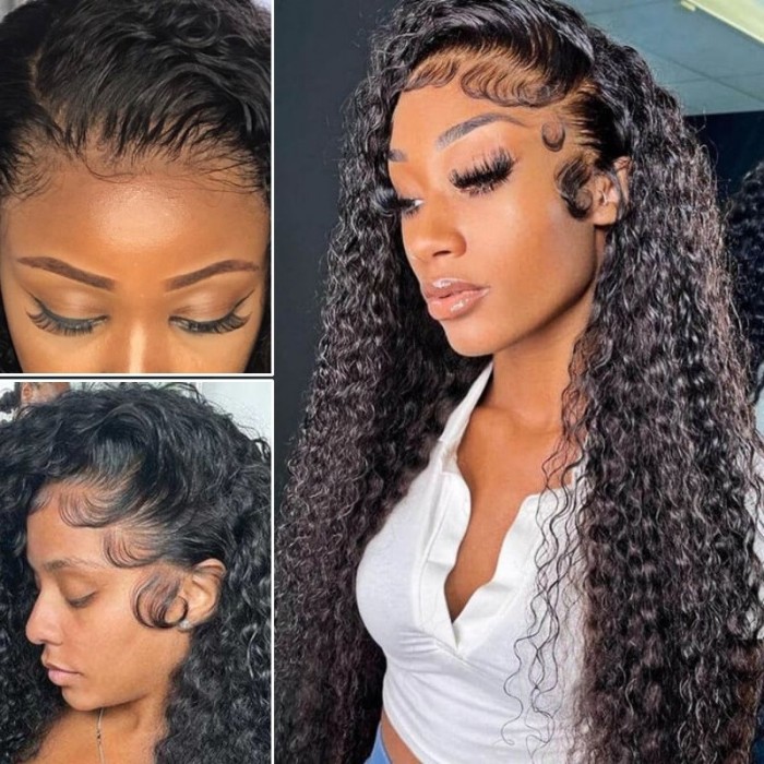 Kriyya  Jerry Curly Human Hair 13x4 Lace Front Wig Pre-plucked Virgin Hair Wig 150% Density